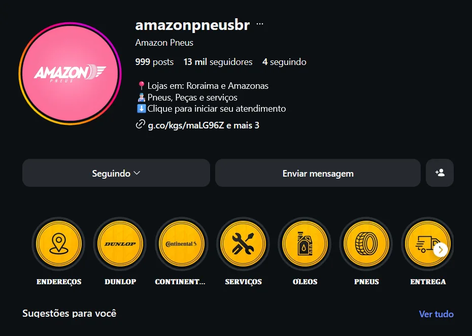 Perfil do Instagram @amazonpneusbr