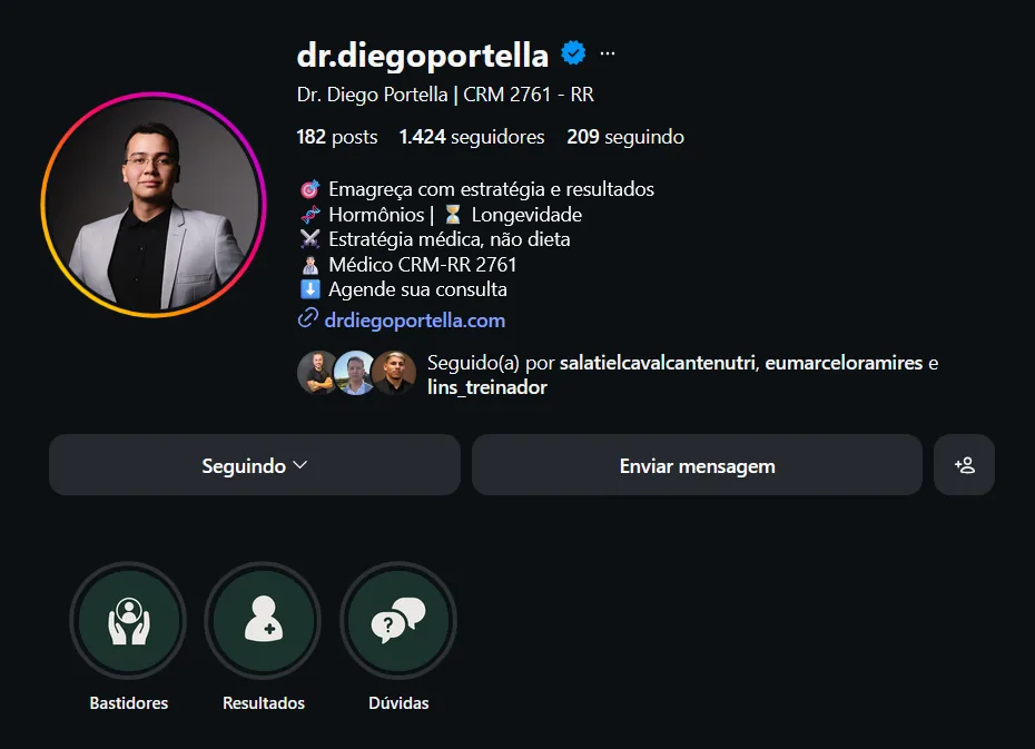 Perfil do Instagram @dr.diegoportella
